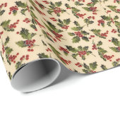 Vintage kerstcadeaupapier met Holly Gift Wrapping  Cadeaupapier (Rol Hoek)
