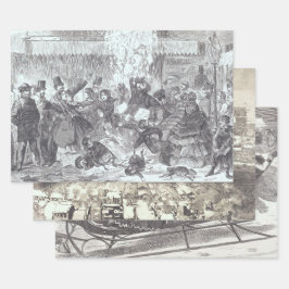 Vintage kerstcadeaupapier, PARIJS... Inpakpapier Vel