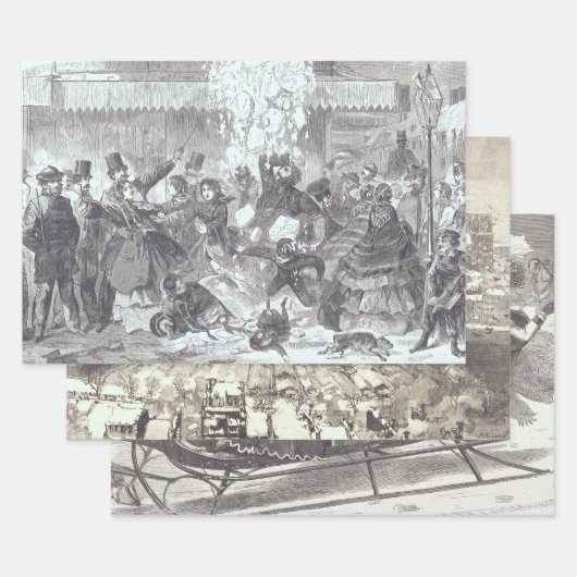 Vintage kerstcadeaupapier, PARIJS... Inpakpapier Vel (Set)