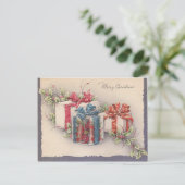 Vintage kerstcadeaus feestdagenkaart (Staand voorkant)
