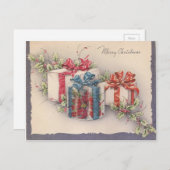 Vintage kerstcadeaus feestdagenkaart (Voorkant / Achterkant)