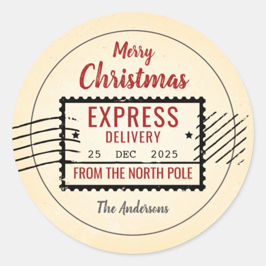 Vintage-kerstcadeausticker Ronde Sticker (Voorkant)