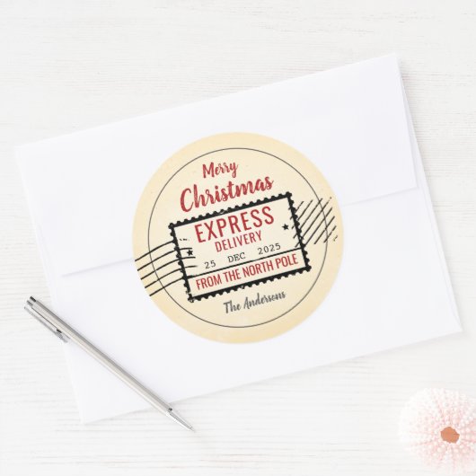 Vintage-kerstcadeausticker Ronde Sticker (Envelop)