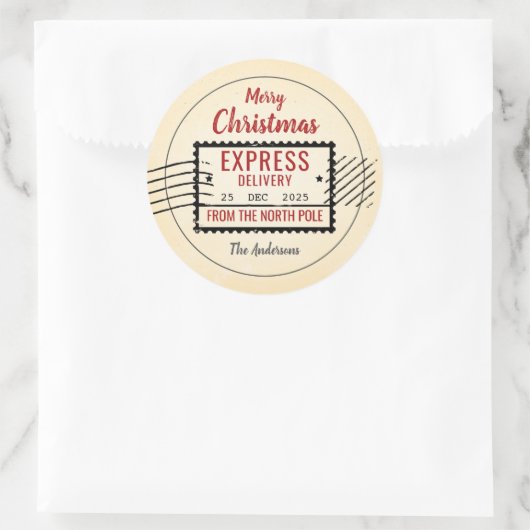 Vintage-kerstcadeausticker Ronde Sticker (Tas)