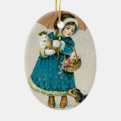 Vintage kerstcadeautje en hond keramisch ornament (Achterkant)