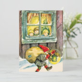 Vintage-kerstcadeautje met cadeautjes feestdagenkaart (Staand voorkant)