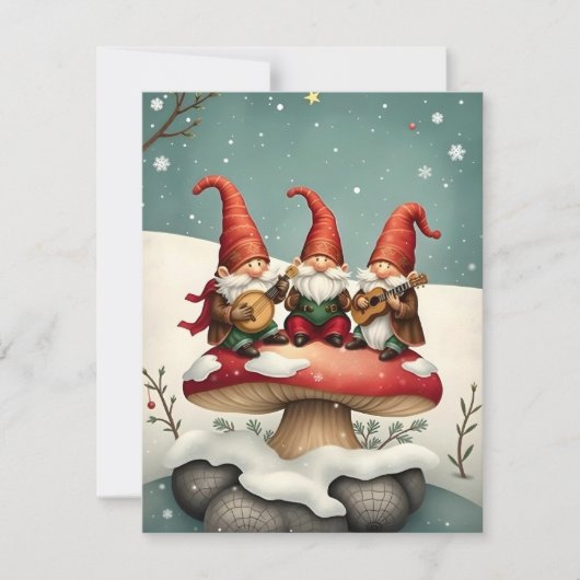 Vintage kerstcadeautjes die muziek op paddenstoel  feestdagenkaart (Voorkant)