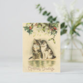 Vintage kerstcadeautjes, keukenkatten feestdagenkaart (Staand voorkant)