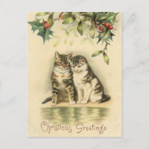 Vintage kerstcadeautjes, keukenkatten feestdagenkaart