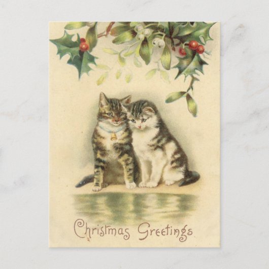 Vintage kerstcadeautjes, keukenkatten feestdagenkaart (Voorkant)