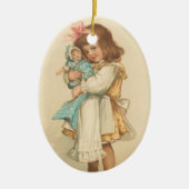 Vintage kerstcadeautjes meisje met Doll Keramisch Ornament (Voorkant)