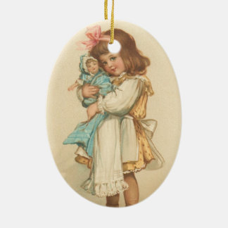 Vintage kerstcadeautjes meisje met Doll Keramisch Ornament