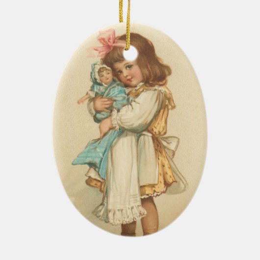 Vintage kerstcadeautjes meisje met Doll Keramisch Ornament (Achterkant)