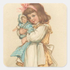 Vintage kerstcadeautjes meisje met Doll Vierkante Sticker