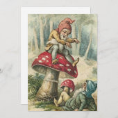 Vintage kerstcadeautjes op paddenstoel feestdagenkaart (Voorkant / Achterkant)