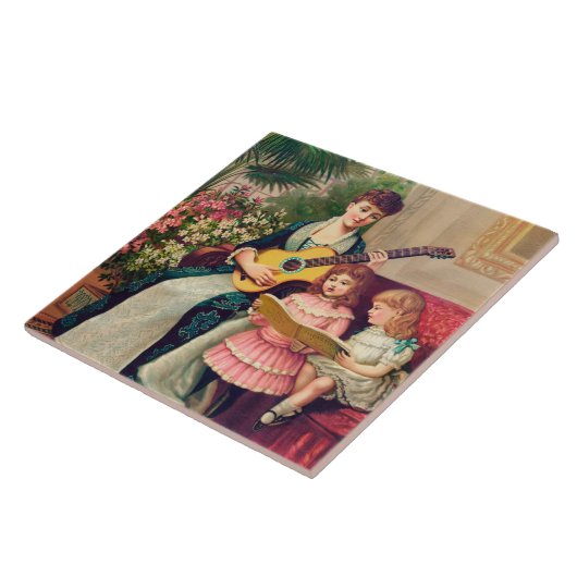 Vintage kerstcarol, 1888 lithograaf, tegeltje (Zijkant)