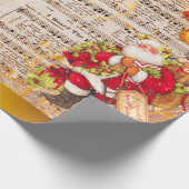 Vintage-kerstcarol — Muziek en kerstman Cadeaupapier (Hoek)