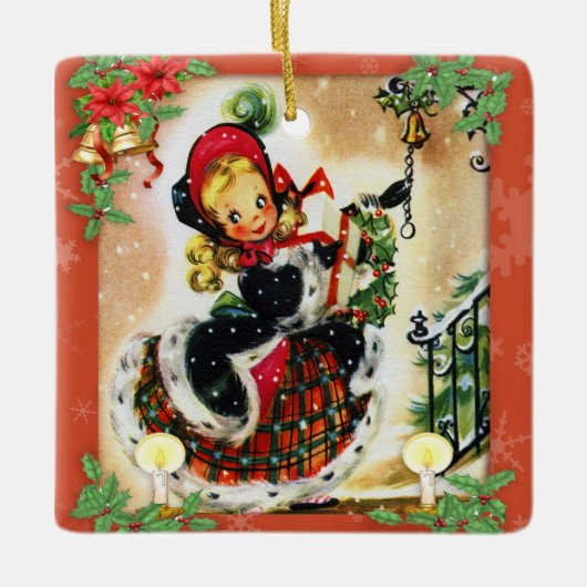 Vintage KerstCaroler Keramisch Ornament (Voorkant)