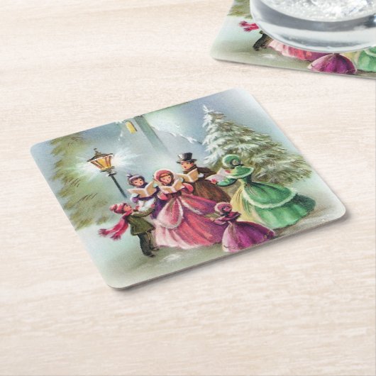 Vintage kerstCarolers Kartonnen Onderzetters (Schuin)