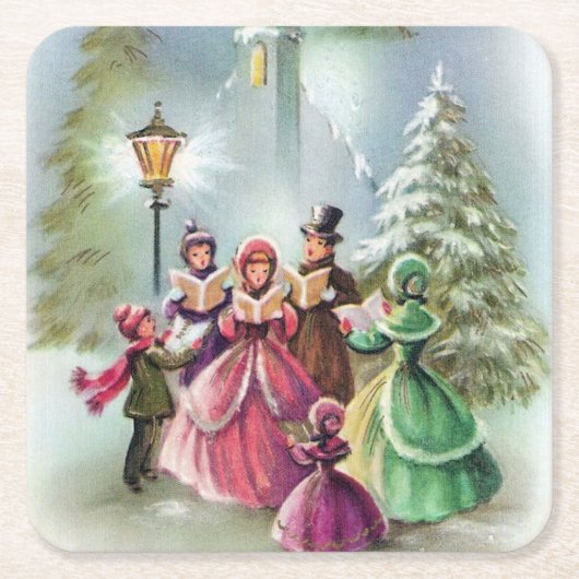 Vintage kerstCarolers Kartonnen Onderzetters (Voorkant)