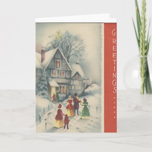 Vintage KerstCarolers Snow Scene Feestdagen Kaart (Voorkant)