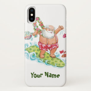 Vintage kerstCartoon Surfing Santa Claus iPhone X Hoesje
