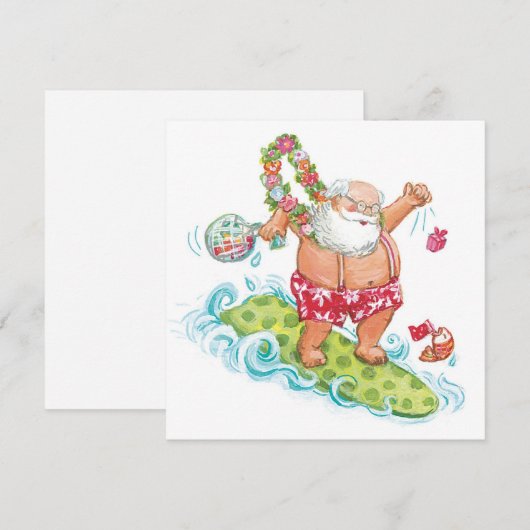 Vintage kerstCartoon Surfing Santa Claus Feestdagenkaart (Voorkant / Achterkant)