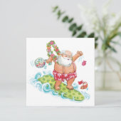 Vintage kerstCartoon Surfing Santa Claus Feestdagenkaart (Staand voorkant)