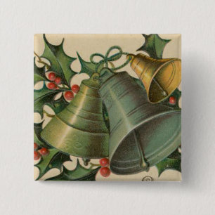 Vintage-kerstcellen en Holly Vierkante Button 5,1 Cm