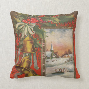 Vintage-kerstcellen en winterdorp kussen