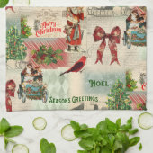 Vintage kerstcollage theedoek (Gevouwen)