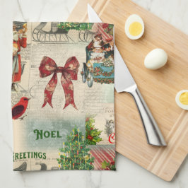 Vintage kerstcollage theedoek