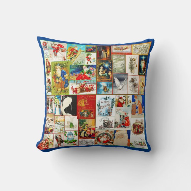 Vintage kerstcollage van Santas en Scenes Kussen (Voorkant)