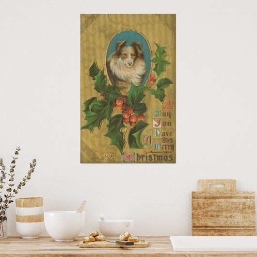 Vintage kerstcollie poster (Keuken)