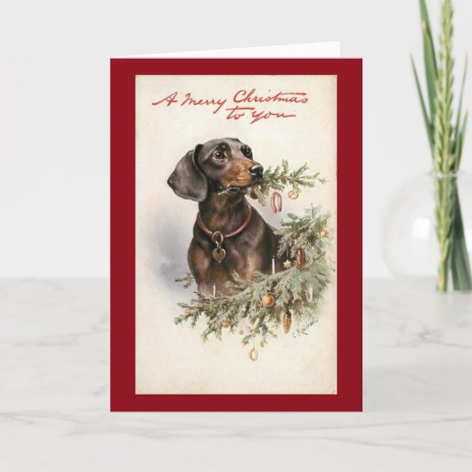 Vintage kerstdachshund Dog Feestdagen Kaart (Voorkant)