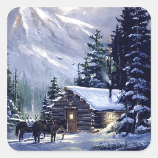 Vintage kerstdag vierkante sticker (Voorkant)