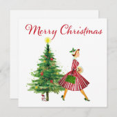 Vintage-kerstdame 1950 feestdagenkaart (Voorkant / Achterkant)