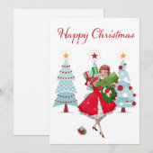 Vintage kerstdame 1950 met Cadeaus Feestdagenkaart (Voorkant / Achterkant)