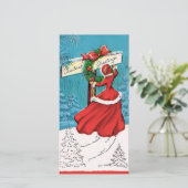 Vintage kerstdame feestdagenkaart (Staand voorkant)