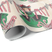 Vintage kerstdame Hanging Candy Canes Cadeaupapier (Rol Hoek)