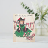Vintage kerstdame Hangs Candy Canes Feestdagenkaart (Staand voorkant)