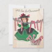 Vintage kerstdame Hangs Candy Canes Feestdagenkaart (Voorkant)