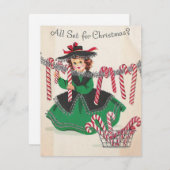 Vintage kerstdame Hangs Candy Canes Feestdagenkaart (Voorkant / Achterkant)