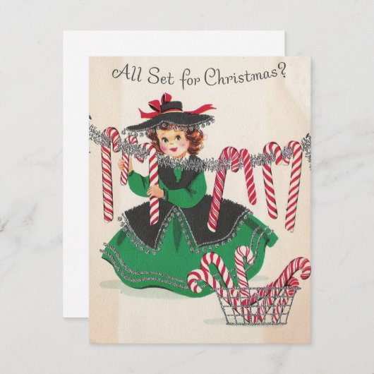 Vintage kerstdame Hangs Candy Canes Feestdagenkaart (Voorkant / Achterkant)