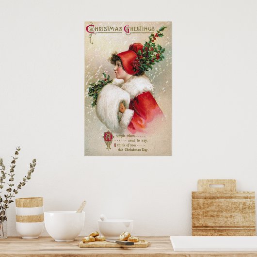 Vintage kerstdame Holiday poster (Keuken)