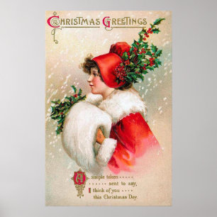 Vintage kerstdame Holiday poster
