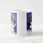 Vintage kerstdansende Snowmen met kaarsen Grote Koffiekop (Voorkant)