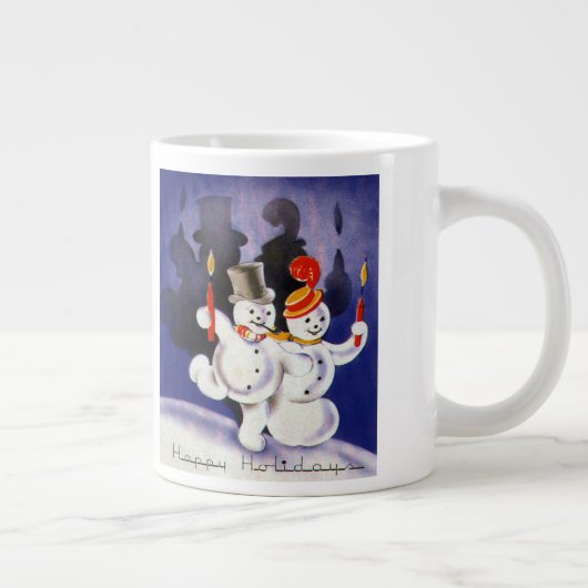 Vintage kerstdansende Snowmen met kaarsen Grote Koffiekop (Rechts)