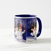 Vintage kerstdansende Snowmen met kaarsen Mok (Voorkant rechts)