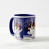 Vintage kerstdansende Snowmen met kaarsen Mok (Voorkant links)